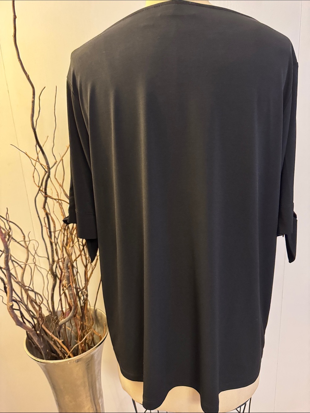 Susan Graver Black Short-Sleeve Tie-Accent Top - Picture 4 of 6